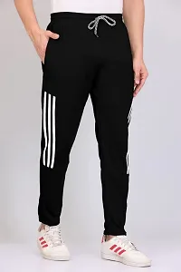 Men Black Striped Polyester Track Pants-thumb1