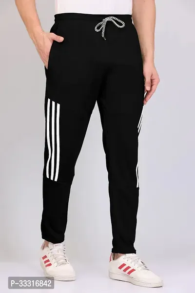 Men Black Striped Polyester Track Pants-thumb2