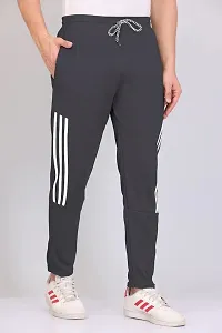 VTHREADS Men Grey Striped Polyester Track Pants-thumb1