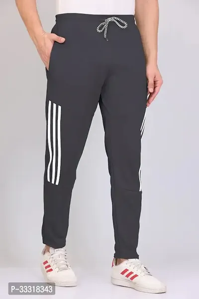 VTHREADS Men Grey Striped Polyester Track Pants-thumb2