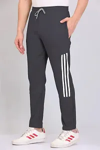 VTHREADS Men Grey Striped Polyester Track Pants-thumb3