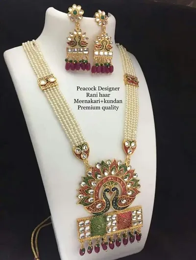 Trendy Alloy Meenakari Ranihaar Jewellery Set