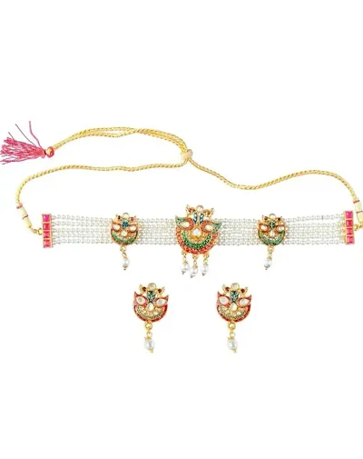 Traditional Golden Alloy Pearl Layered Jewellery Set