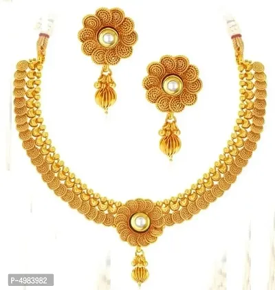 Trendy Gold-Plated Necklace with Earring For Women-thumb0