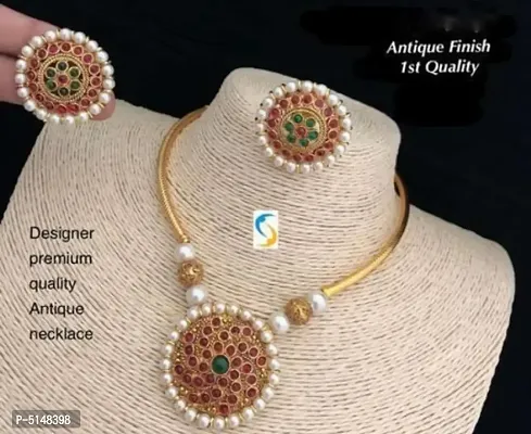 Combination Of Gold Plated Kundan Necklace Set For Women Girls-thumb0