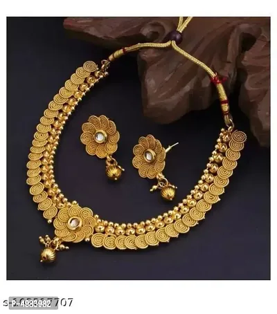 Trendy Gold-Plated Necklace with Earring For Women-thumb2