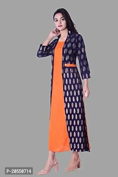 Women's Solid Latest Pattern Rayon Kurti with Printed Shrug Set-thumb4