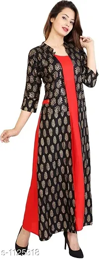 Women's Solid Latest Pattern Rayon Kurti with Printed Shrug Set-thumb2