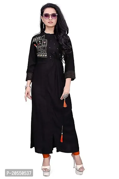 Women's Rayon Solid Embroidered Flared Kurti (Hafa Choli)-thumb0