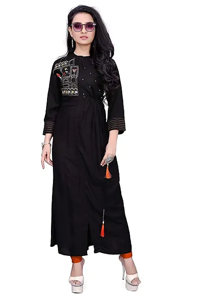 Women's Rayon Solid Embroidered Flared Kurti (Hafa Choli)