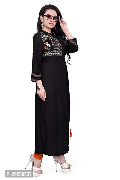 Women's Rayon Solid Embroidered Flared Kurti (Hafa Choli)-thumb4