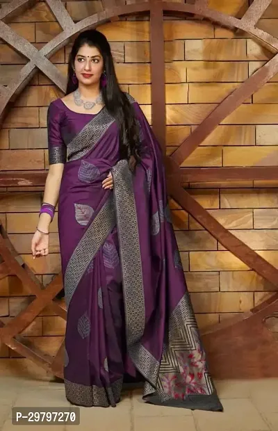 Stylish Purple Banarasi Silk Saree With Blouse Piece For Women
