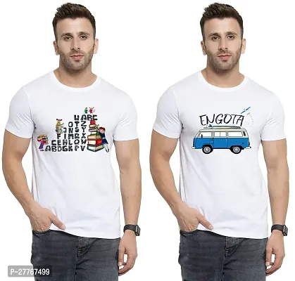 Stylish White Cotton Printed Round Neck Tees For Men Pack Of 2-thumb0