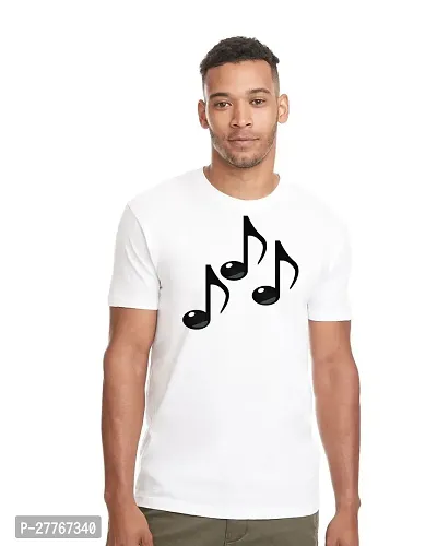 Stylish White Cotton Printed Round Neck Tees For Men-thumb0