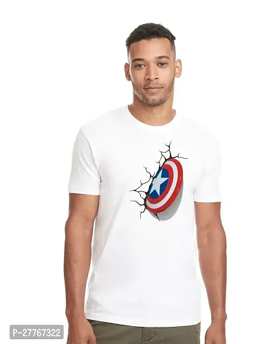 Stylish White Cotton Printed Round Neck Tees For Men-thumb0