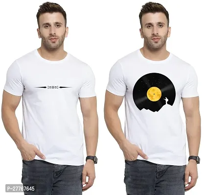 Stylish White Cotton Printed Round Neck Tees For Men Pack Of 2-thumb0