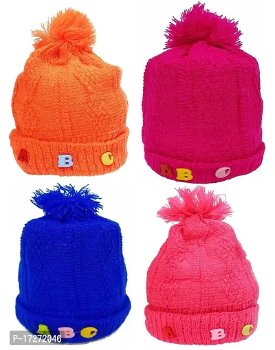 GOURAVSUMANA New Born Baby Winter Warm Fleece Knitted Woolen Cap for Kids Baby Boy's  Baby Girls (Multicolor, 3-6 Months)