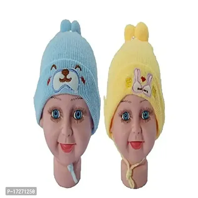 GOURAVSUMANA Baby Winter Warm Soft Kids Woolen Cap Boys  Girl's (Sky Blue; Yellow Pack of 2) (18-24 Months)-thumb0