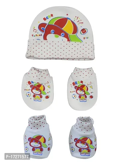 GOURAVSUMANA Soft Cotton Baby Boys  Baby Girl's Kids Cap Mittens Booties (Multicolor, Pack of 1) 0-6 Months-thumb2