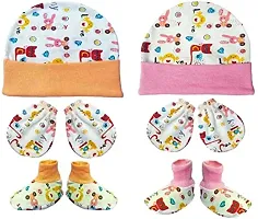 GOURAVSUMANA Soft Cotton Baby Boys  Baby Girl's Kids Cap Mittens Booties (Multicolor, Pack of 2)-thumb1