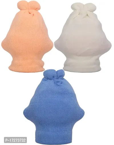 GOURAVSUMANA Baby Girl's  Baby Boys Soft Woolen Winter Warm Kids Monkey Cap (Multicolor; Pack of 3) (6-9 Months)-thumb2