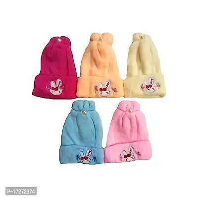 GOURAVSUMANA Baby Girl's Soft Woolen Winter Warm Kids Monkey Cap (Multicolor; Pack of 4) (9-12 Months)