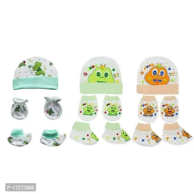 GOURAVSUMANA Soft Cotton Baby Boys  Baby Girl's Kids Cap Mittens Booties (Multicolor, Pack of 3) 0-6 Months