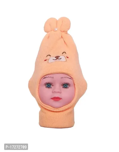 Gouravsumana Baby Winter Woolen Monkey Cap(Peach  Pink,) (0-3 Months)-thumb3