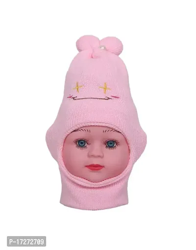 Gouravsumana Baby Winter Woolen Monkey Cap(Peach  Pink,) (0-3 Months)-thumb5