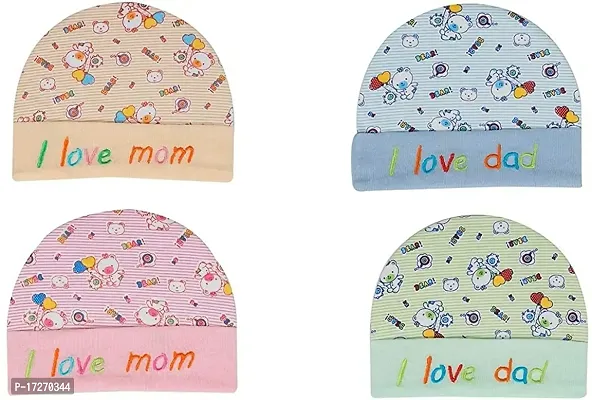 GOURAVSUMANA New Born Baby Stylish Printed Cotton Cap (Multicolor ; 0-3 Months) Pack of 4 (Color Design May Vary)-thumb0
