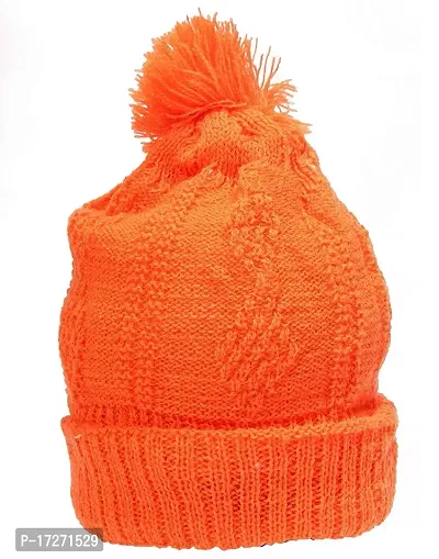 GOURAVSUMANA New Born Baby Winter Warm Fleece Knitted Woolen Cap for Kids Baby Boy's  Baby Girls (Orange  Pink, 3-6 Months)-thumb3