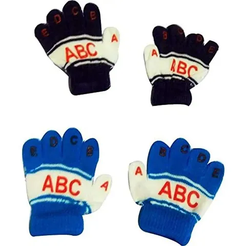 GOURAVSUMANA Baby Boy's & Baby Girl's Soft Woolen Winter Warm Kids Hand Gloves (Multicolor2; Pack of 2)