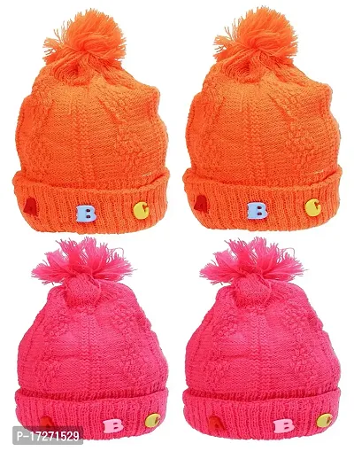 GOURAVSUMANA New Born Baby Winter Warm Fleece Knitted Woolen Cap for Kids Baby Boy's  Baby Girls (Orange  Pink, 3-6 Months)-thumb0