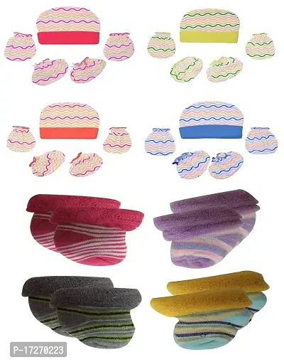 Gouravsumana New Born Baby Soft Cotton Stylish Mittens Booties Cap Socks Combo (0-3 Months, Multicolor 1)