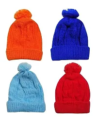 GOURAVSUMANA New Born Baby Winter Warm Fleece Knitted Woolen Cap for Kids Baby Boy's  Baby Girls (Multicolor 1, 0-3 Months)-thumb1