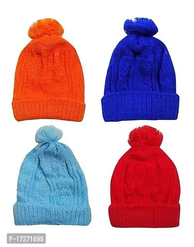 GOURAVSUMANA New Born Baby Winter Warm Fleece Knitted Woolen Cap for Kids Baby Boy's  Baby Girls (Multicolor 1, 0-3 Months)-thumb2