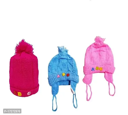 GOURAVSUMANA Baby Winter Warm Soft Kids Woolen Cap Boys  Girl's (Multicolor; 6-12 Months) Pack of 3