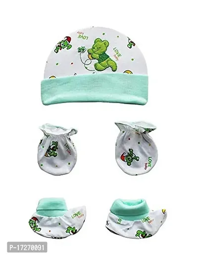 GOURAVSUMANA Soft Cotton Baby Boys  Baby Girl's Kids Cap Mittens Booties (Multicolor, Pack of 1)-thumb2