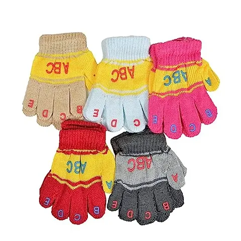 GOURAVSUMANA Baby Boy's & Baby Girl's Soft Woolen Winter Warm Kids Hand Gloves (Multicolor3; Pack of 5)