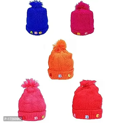 GOURAVSUMANA Baby Winter Warm Soft Kids Woolen Cap Boys  Girl's (Multicolor; Pack of 5)-thumb0