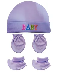 GOURAVSUMANA New Born Baby Cotton Cap Mittens Booties Set (Blue, Pink, Green, Peach; 0-3 Months) Pack of 4-thumb3