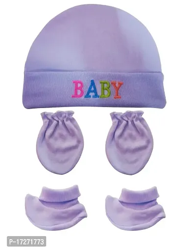 GOURAVSUMANA New Born Baby Cotton Cap Mittens Booties Set (Blue, Pink, Green, Peach; 0-3 Months) Pack of 4-thumb4