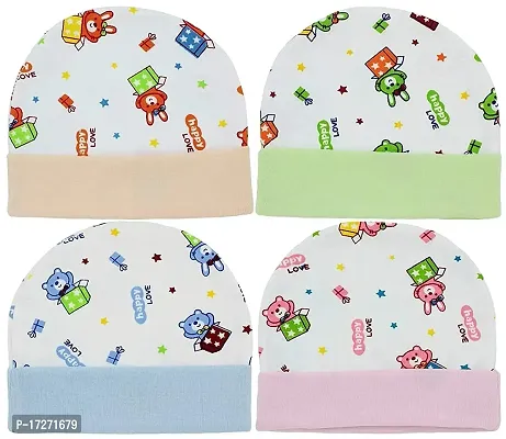 GOURAVSUMANA New Born Baby Stylish Cotton Cap (Multicolor ; 0-3 Months) (Color Design May Vary) Pack of 4-thumb0