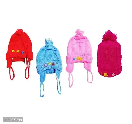 GOURAVSUMANA Baby Winter Warm Soft Kids Woolen Cap Boys  Girl's (Multicolor; 0-6 Months) Pack of 4