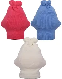 GOURAVSUMANA Baby Boy's  Baby Girl's Soft Woolen Winter Warm Kids Cap (Multicolor; Pack of 3)-thumb1