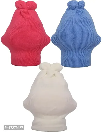 GOURAVSUMANA Baby Boy's  Baby Girl's Soft Woolen Winter Warm Kids Cap (Multicolor; Pack of 3)-thumb2