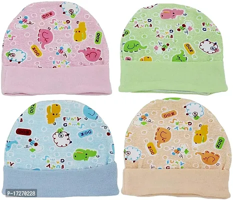 GOURAVSUMANA New Born Baby Stylish Printed Soft Cotton Cap Pack of 4 (Multicolor ; 0-3 Months) (Color Design May Vary)-thumb0