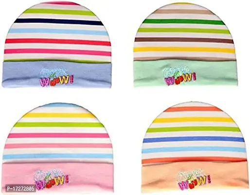 GOURAVSUMANA New Born Baby Stylish Cotton Cap (Color Design May Vary) Pack of 4 (Multicolor ; 0-3 Months)