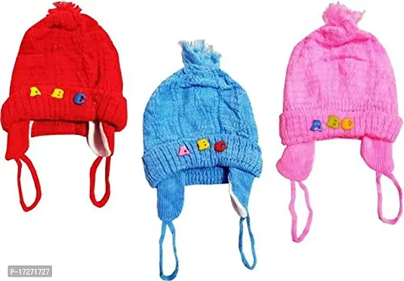 GOURAVSUMANA Baby Winter Warm Soft Kids Woolen Cap Boys  Girl's (Multicolor; 9-12 Months) Pack of 3