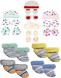 Gouravsumana New Born Baby Soft Cotton Mittens Booties Cap Socks Set (0-3 Months, Multicolor 7)-thumb2